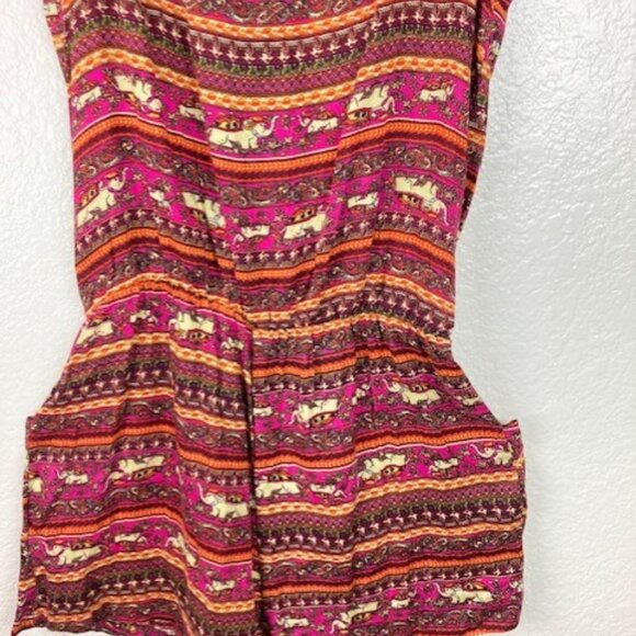 Women's Sleeveless Multicolored Elephant Romper Shorts Elastic Waist Sz M NWOT - Picture 6 of 7